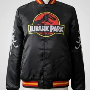 Jurassic Park Bomber Black Satin Jacket