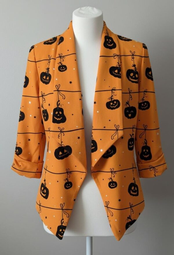 Halloween Pumpkin Printed Blazer | Black-Yellow Printed