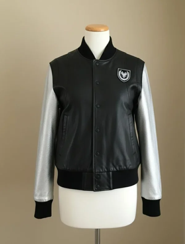 Justin Bieber Silver Sleeves Inspired Balmain by Decarnin Leather Jacket