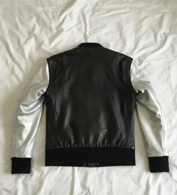 Justin Bieber Silver Sleeves Inspired Balmain by Decarnin Leather Jacket