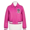 Womens Avirex Pink Cropped Icon Leather Bomber Jacket