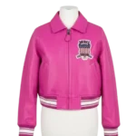 Womens Avirex Pink Cropped Icon Leather Bomber Jacket