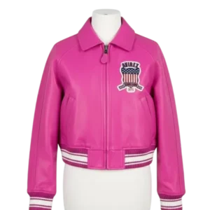 Womens Avirex Pink Cropped Icon Leather Bomber Jacket