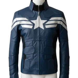 Captain America Blue Leather Jacket Chris Evan