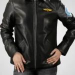 Kelly McGillis Top Gun Flight Black Leather Jacket