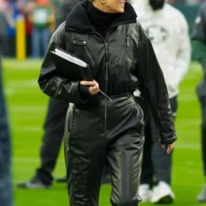 Erin Andrews Black Leather Jumpsuit