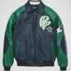 Men’s Pelle Pelle Classic Soda Club Plush Green & Navy Leather Jacket