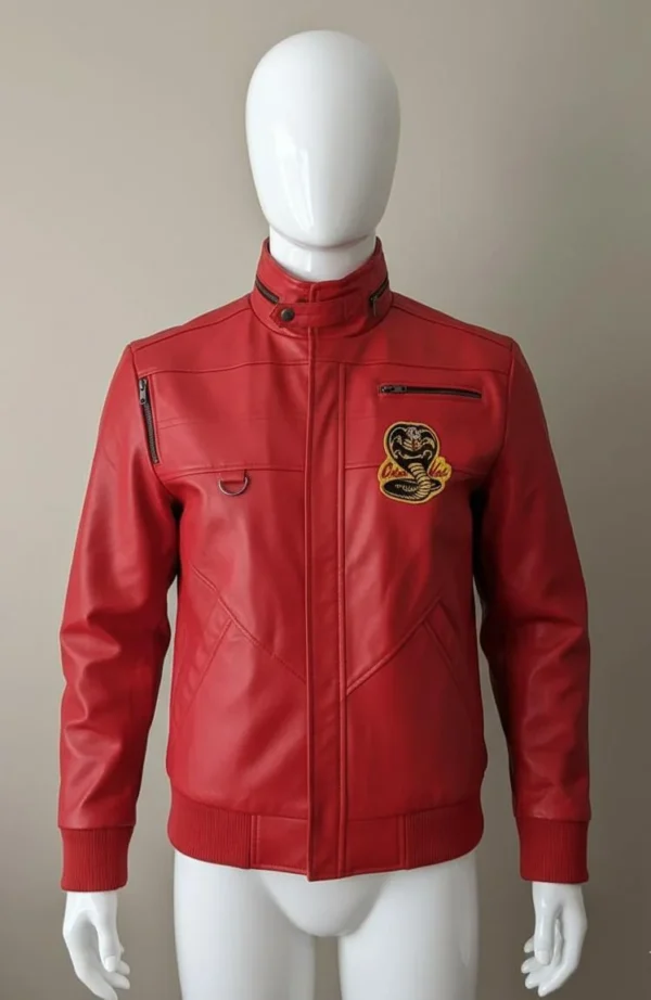 Red Cobra Kai Style Vintage Red Leather Jacket