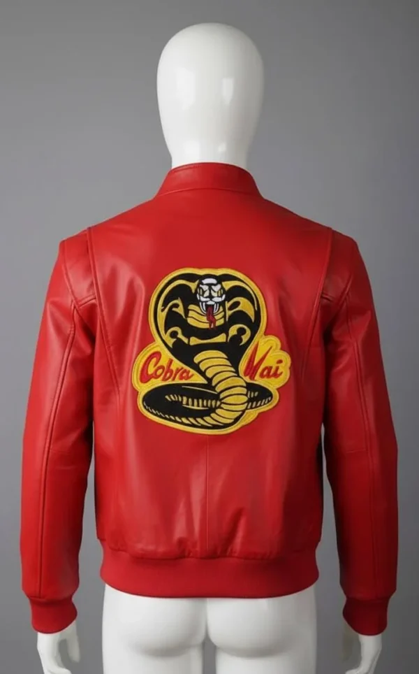 Red Cobra Kai Style Vintage Red Leather Jacket