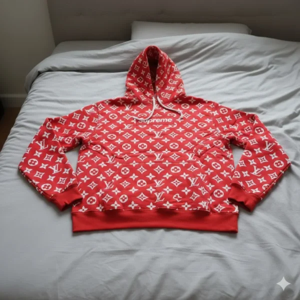 Red Louis Vuitton x Supreme Hoodie