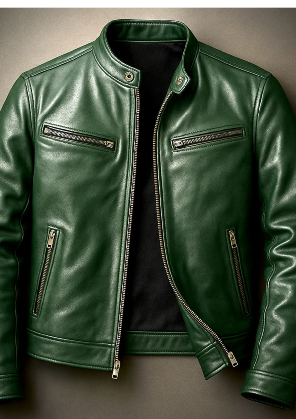 Men's Green Leather Biker Jacket
