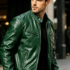 Men's Green Leather Biker Jacket