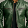 Men's Green Leather Biker Jacket