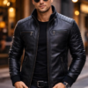 Men’s Black Leather Biker Jacket