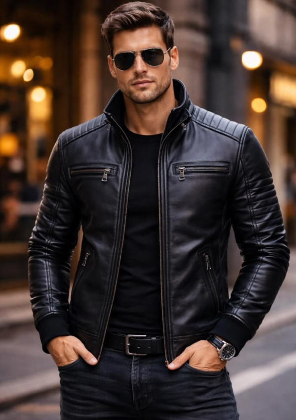 Men’s Black Leather Biker Jacket