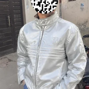 ashley lt metallic leather-look jacket