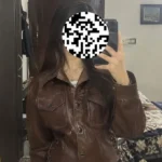 Ashley Int. Faux Leather Jacket Vintage Y2K Brown Lace
