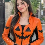 Women’s Gothic Pumpkin Halloween Cropped Leather Jacket