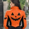 Women’s Gothic Pumpkin Halloween Cropped Leather Jacket
