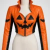 Women’s Gothic Pumpkin Halloween Cropped Leather Jacket