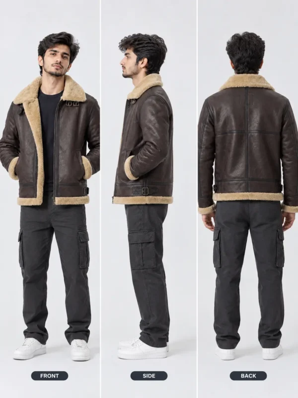 Men's B3 RAF Aviator Brown Bomber Shearling Leather Jacket