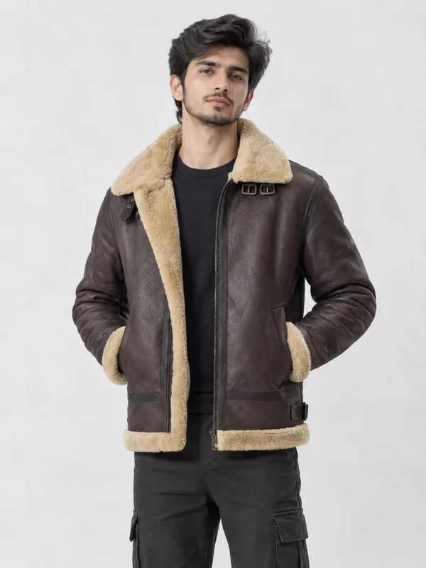 Men's B3 RAF Aviator Brown Bomber Shearling Leather Jacket